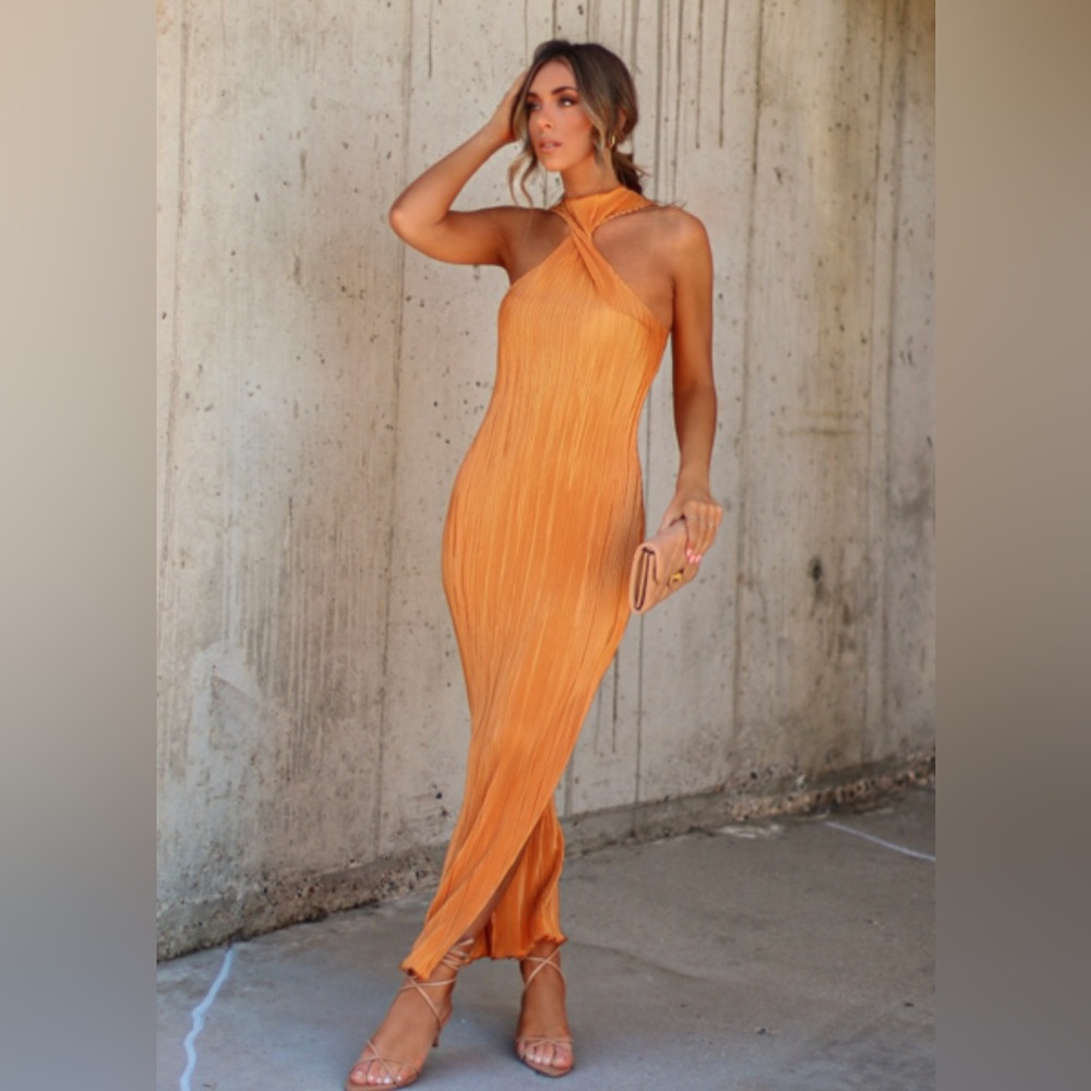 Vici Cabo Plisse Twisted Front Maxi Dress Marigold
